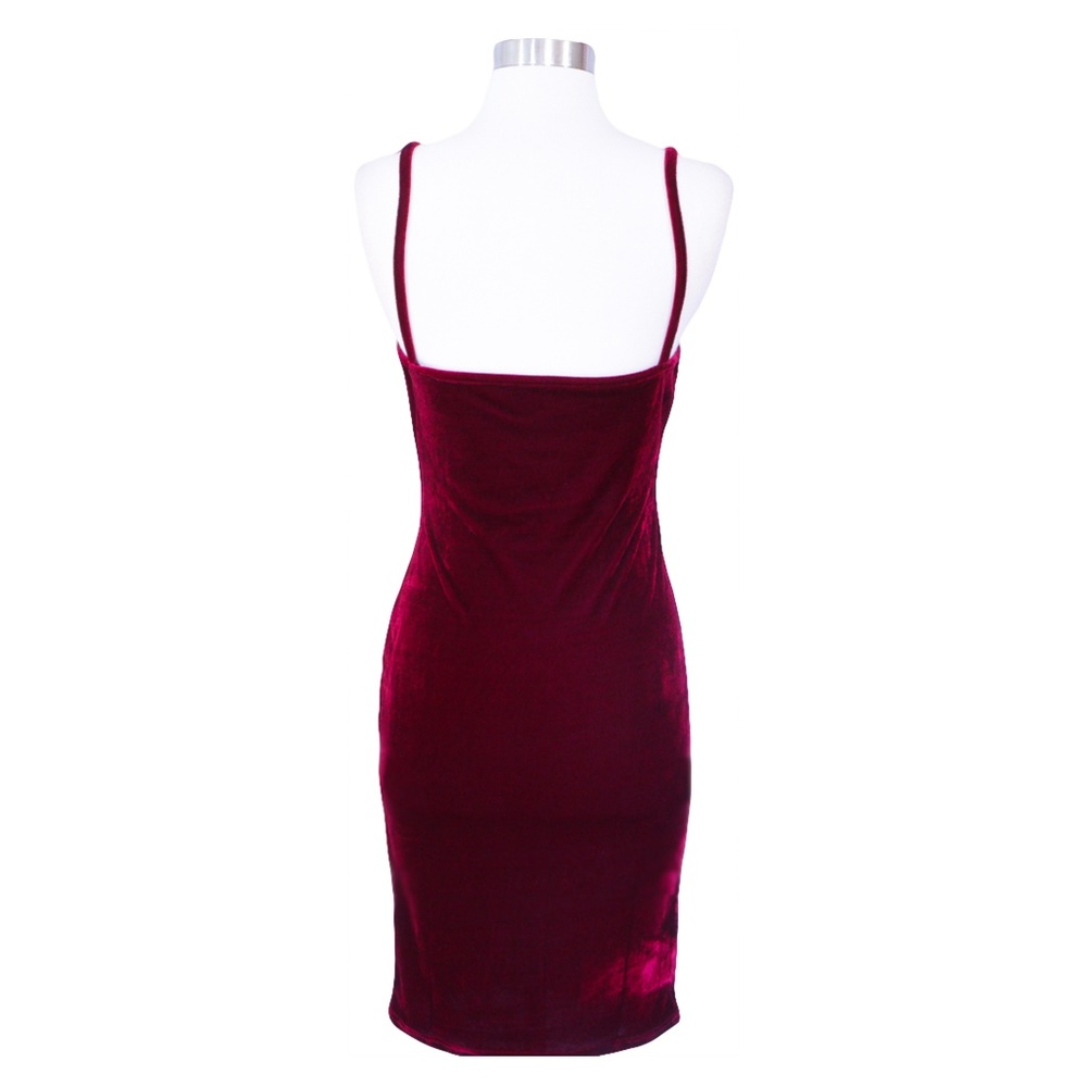 Burgundy Cowl Neckline Bodycon Dress - Picture 8 of 8
